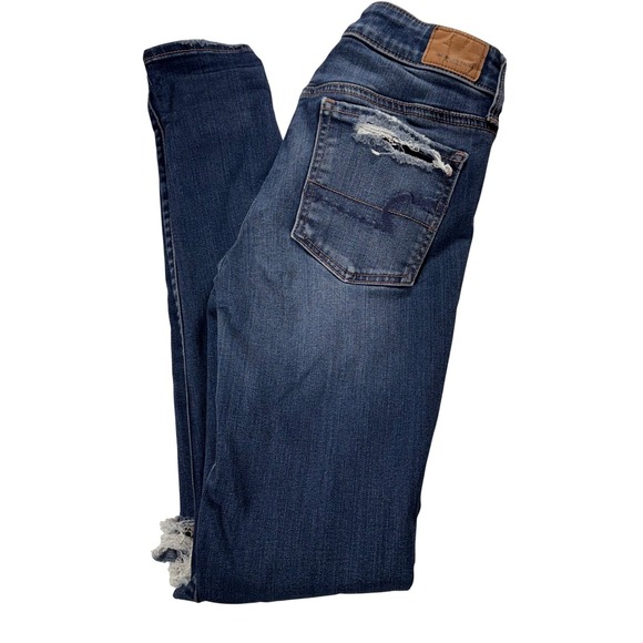 American Eagle Outfitters Womens Jegging Skinny Jeans Blue Distressed Size 2 - Picture 4 of 9
